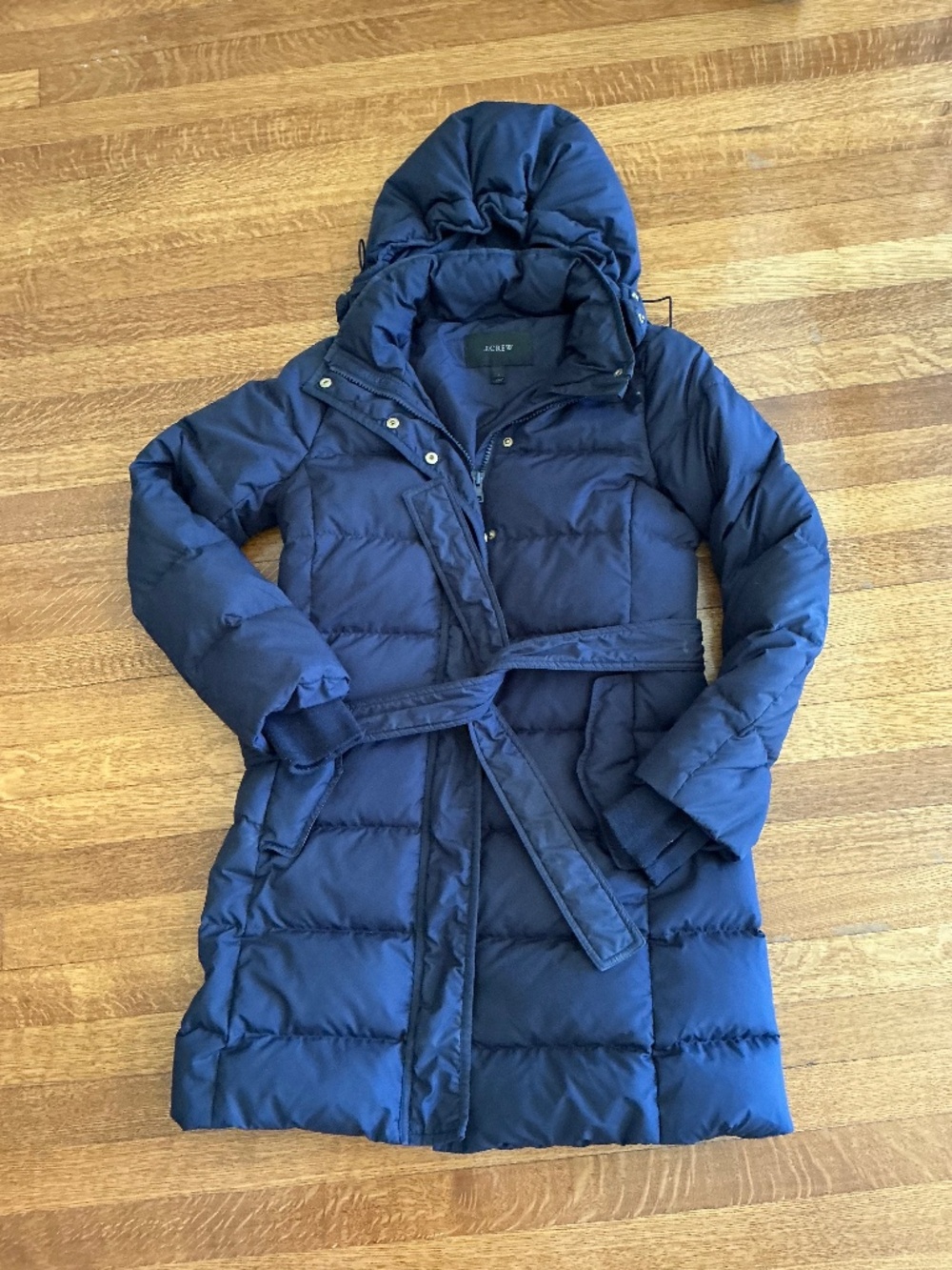J. Crew Navy Blue Women’s Down Puffer Coat w/ Detachable Hood Size Small